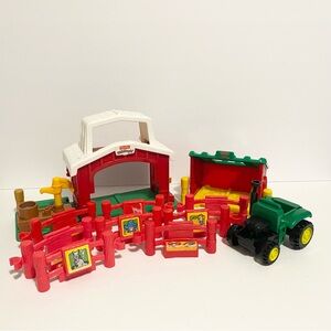 Little People Farm Barn Yard Play Set Red Fence Lot w John Deere Tractor Toy